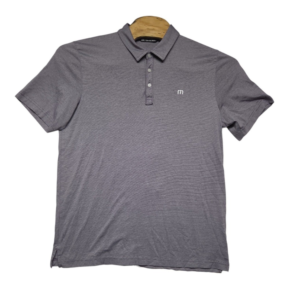 TravisMathew Mens XL Purple Micro Stripe Short Sleeve Golf Polo Shirt